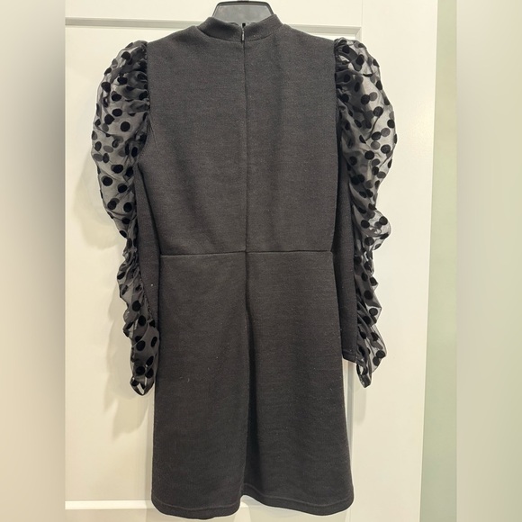 Anthropologie thml Black Dress with Sheer Polka Dot puff Sleeves - Picture 3 of 10